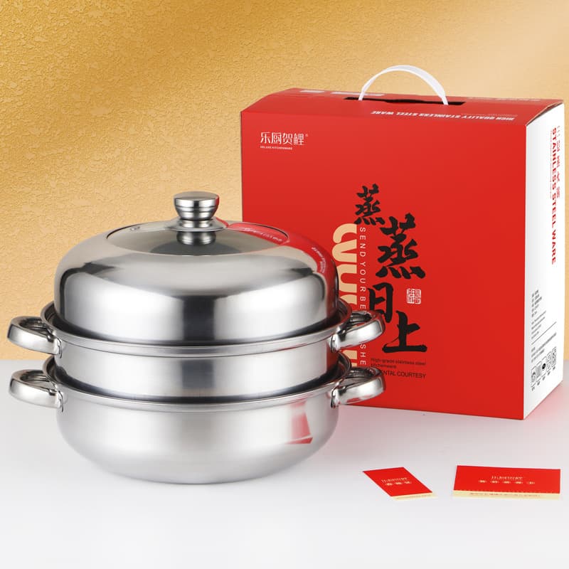 2026 Year of the Horse Grand Opening Kitchenware Gift Three-Layer Steamer and Soup Hot Pot Combo for Bank and Insurance Company New Year Gifts