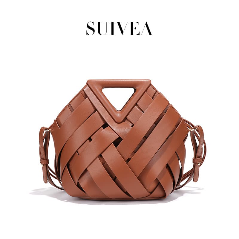 Vintage Hollow New Handbag for Women Fashionable Basket Bag Woven Casual Shoulder Crossbody Bucket Bag