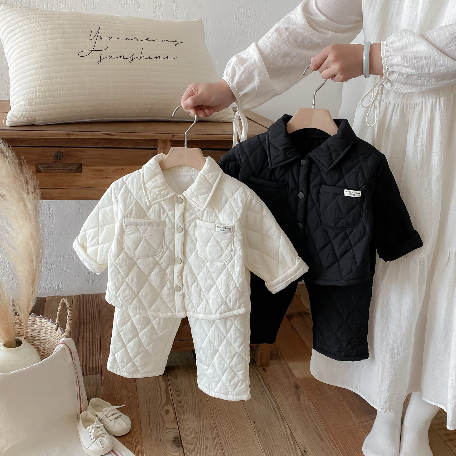 2026 Winter New Korean Style Kids Retro Quilted Cotton Windbreaker Coat Set for Boys and Girls