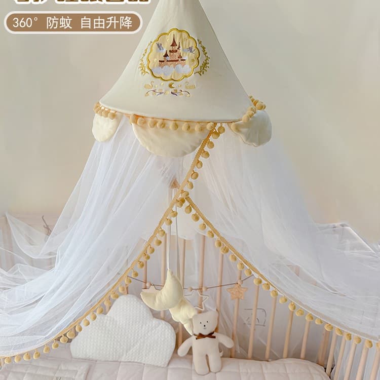 Baby Crib Mosquito Net Full Coverage with Support Poles, No Drilling Needed, Newborn Princess Style Mosquito Protection
