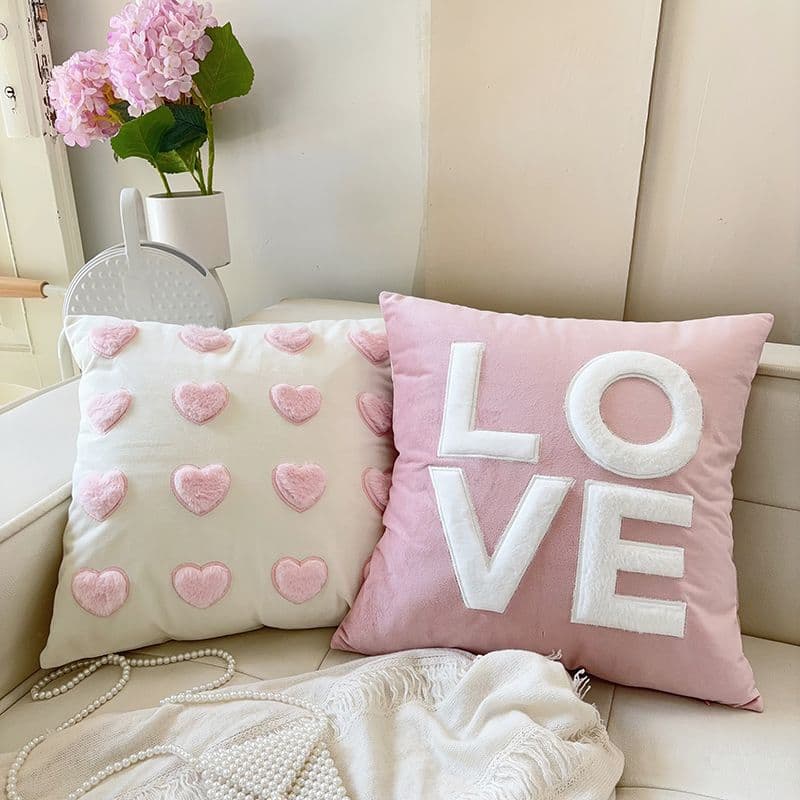 Heart-shaped Plush Bunny Pink Pillow, Princess Style Sofa Cushion, Girly Bedhead Cushion Cover Factory Supply