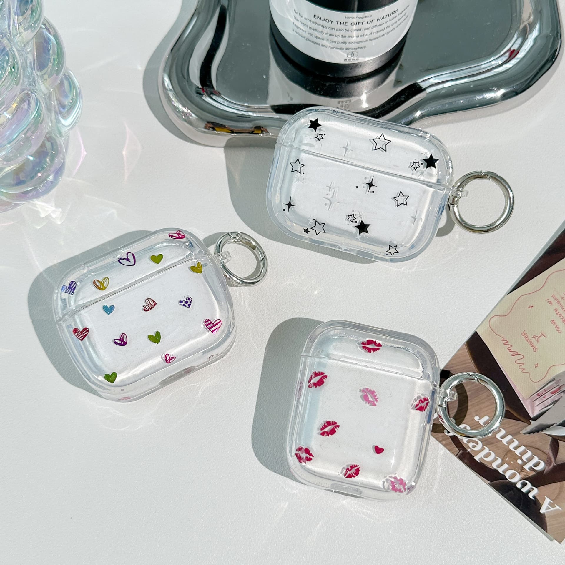 New Phantom Lipstick Heart Case for AirPods Pro 3, Resin Full Coverage with Stars, Universal for New 4th Gen
