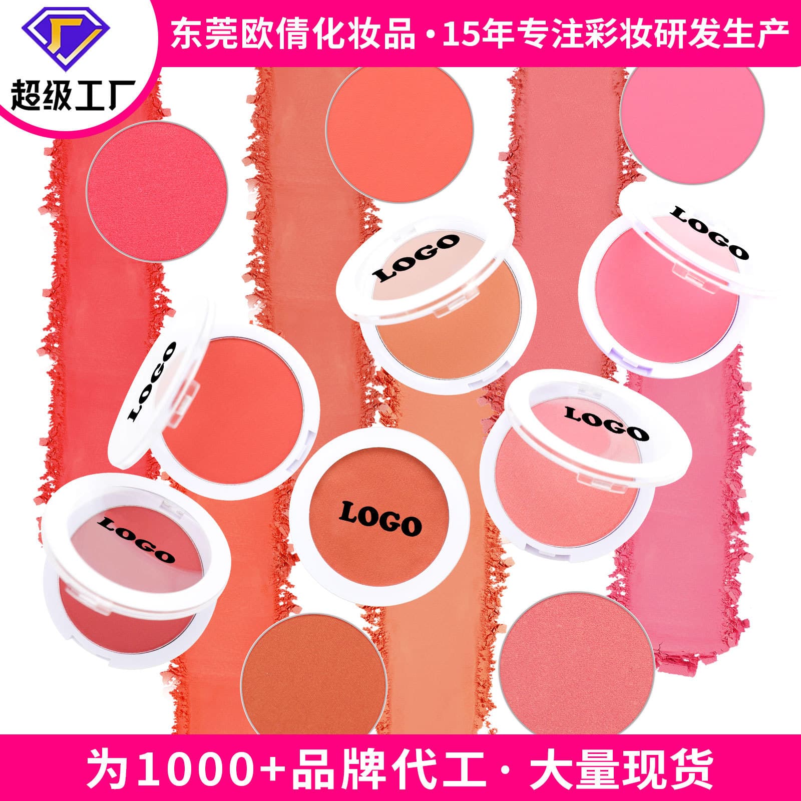 Cross-border Export Makeup No-Logo Blush Palette, Low Saturation Matte Blush, Multi-Use Single Color Blush
