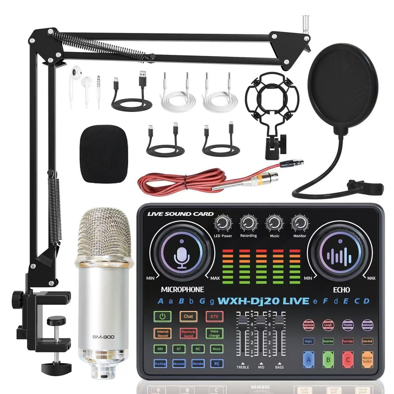 DJ20 Live Streaming Sound Card 48V Condenser Microphone for Phone and Computer, All-in-One for Outdoor Streamers, Low Latency, High Sound Quality