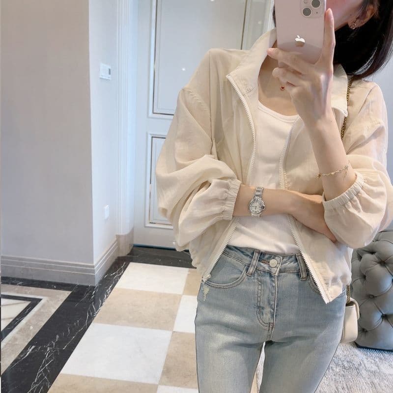 Women's summer new style sun protection clothing, lazy style French casual fashion, lightweight and breathable sun protection short jacket.