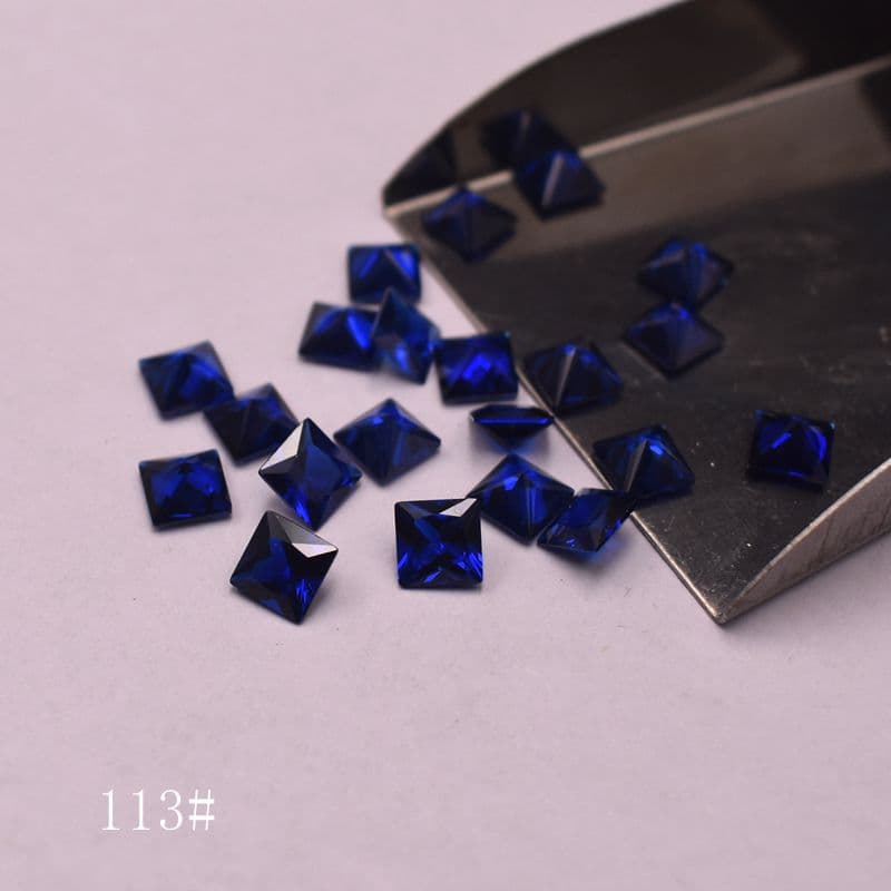Square Princess Cut Blue Spinel Square 113# Wuzhou Synthetic Sapphire Stone for Jewelry Inlay
