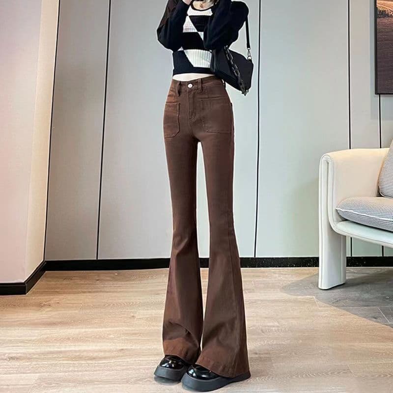 Coffee Jeans for Women Spring/Autumn 2026 New High-Waist Slimming Micro-Flare Brown European-American Horse-Hoof Pants