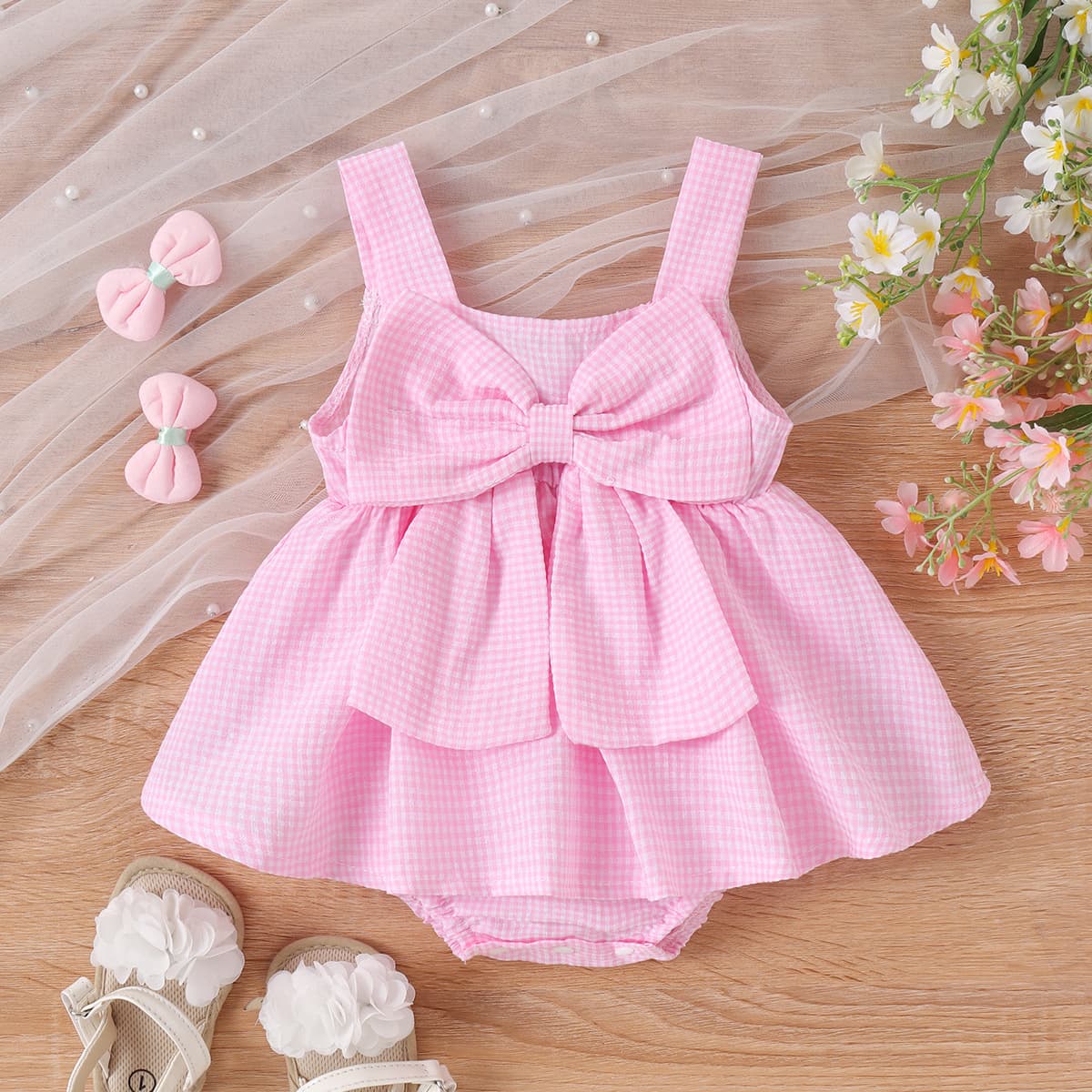 Baby Girls Clothes 0-2Y Summer Large Bow Suspender Bodysuit Dress In Stock