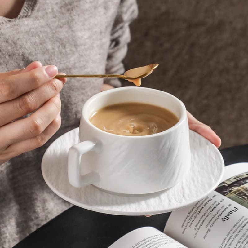 Frosted Stone Grain Coffee Cup Premium Simple Ceramic Cup Exquisite Latte Art Cup Breakfast Cup Afternoon Tea Cup