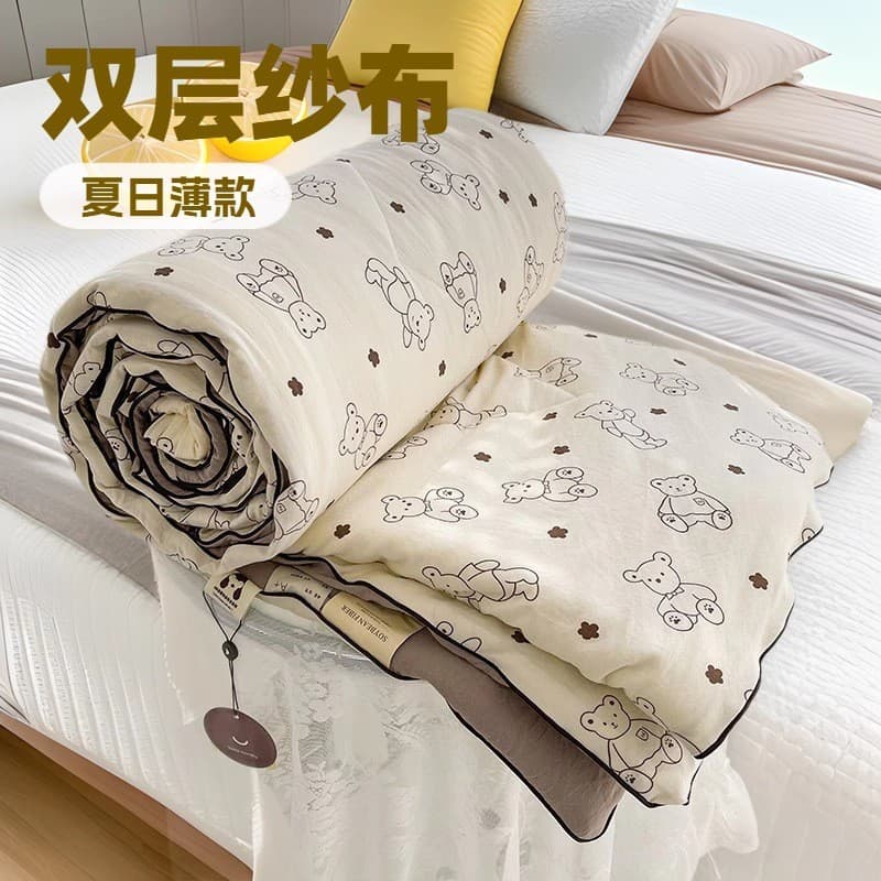 Class A Mother and Baby Double-Layer Gauze Summer Quilt, Cartoon Summer Quilt, Single/Double Thin Quilt, Dormitory Air Conditioning Quilt, Gift Quilt, Wholesale