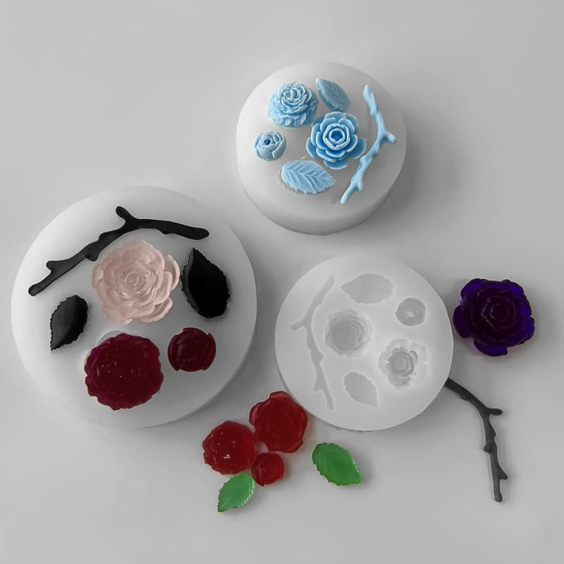Jiahuimei Rose with Leaves Epoxy Resin Mold Mini Flower DIY Resin Tool for Crafts