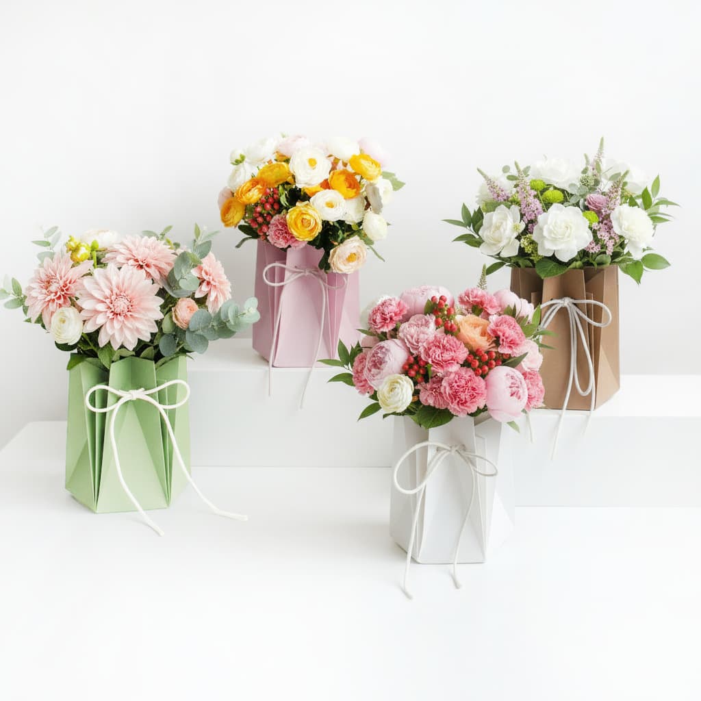 Hexagonal hand-held flower packaging box rose bouquet hug bag diy flower shop flower arrangement materials waterproof bouquet bag