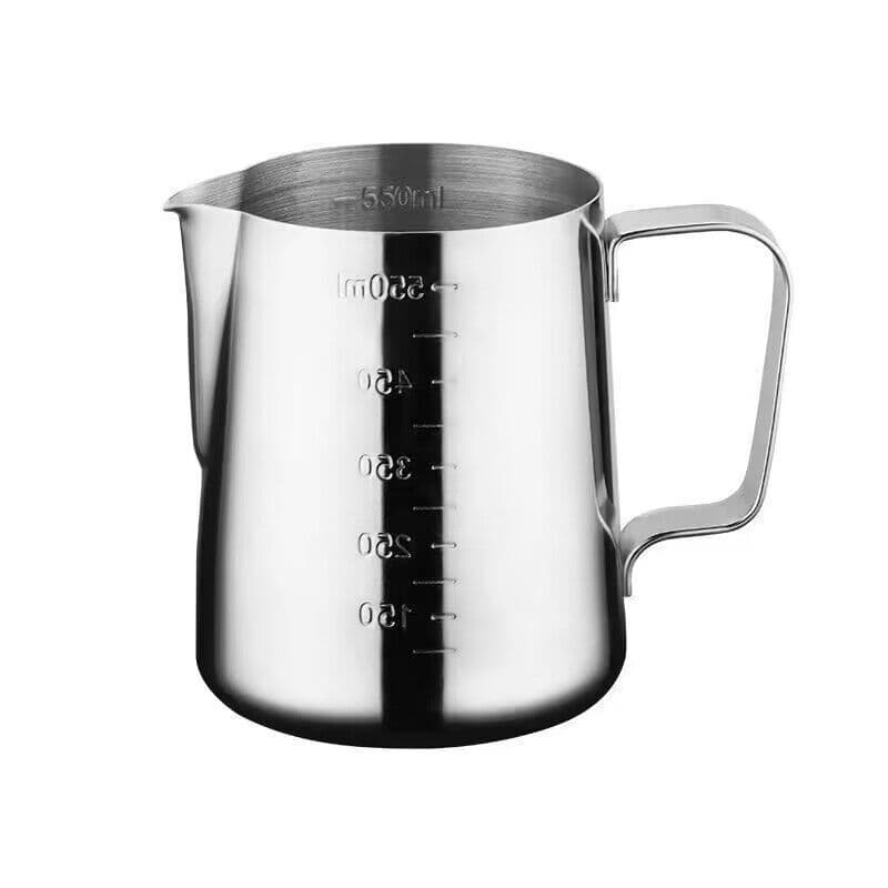 304 Coffee Latte Art Cup with Handle, Pointed Spout Milk Frothing Pitcher, Long Handle Melting Cup, Graduated Latte Art Pitcher
