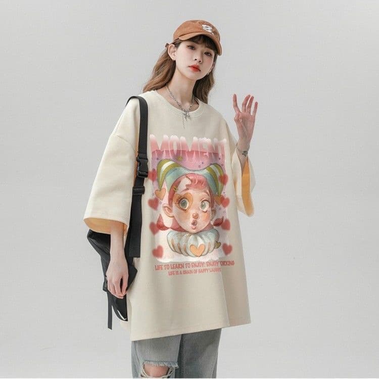 【Flash Warehouse Bestseller】Cotton Cute Sweet Short Sleeve T-Shirt Plus Size Cartoon Anime Print Top Women's Clothing