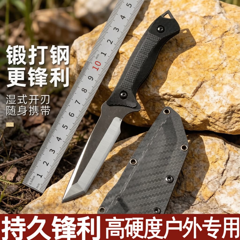 Outdoor Knife High Hardness Small Straight Knife Field Self-Defense Wilderness Survival Tool Handle Meat Knife Portable Tactical Knife Sharp