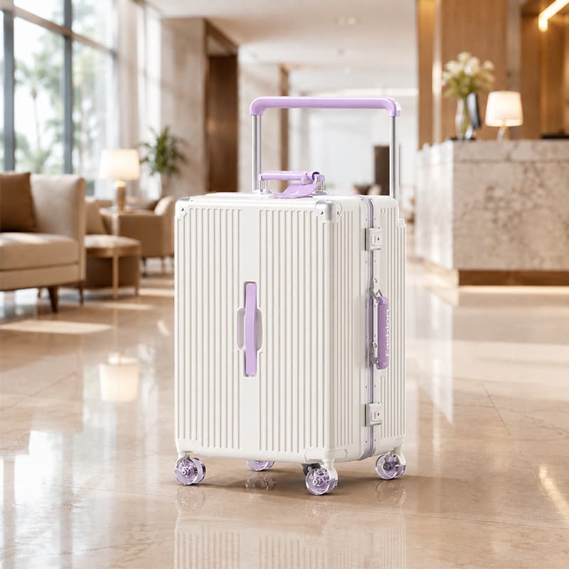 Large Capacity Aluminum Frame Luggage with Wide Pull Rod, Thickened Travel Suitcase, Carry-on Compatible, 2025 New Password Lock, Check-in Luggage, 28 Inch Purple