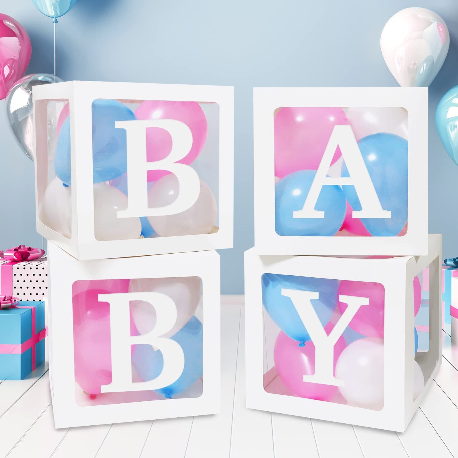 Transparent Balloon Box 26 Letters Blue Birthday Party Decoration Baby Scene Layout Decorations Balloon Box