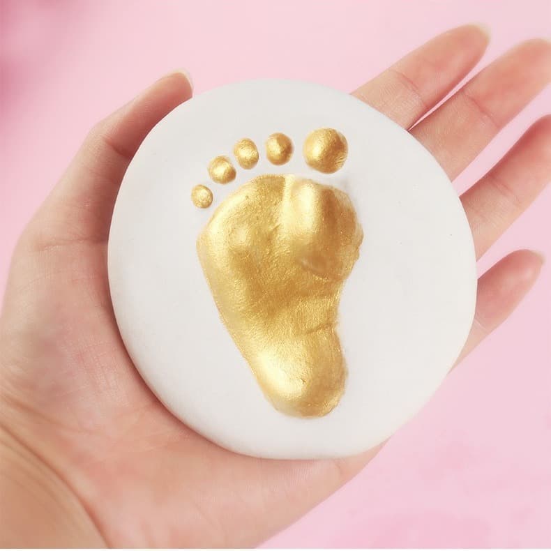 Baby hand and foot print clay, newborn hand mold, handprint clay, and decorative environmentally friendly water-based gold paint with brush.