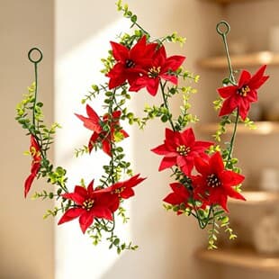 Trending Christmas Artificial Eucalyptus Poinsettia Vine Home Outdoor Wedding Wall Hanging Vine Fake Silk Flower Decoration