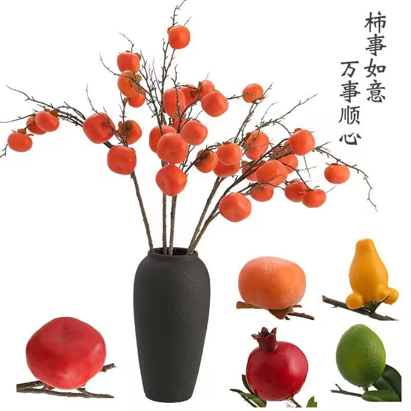 Simulated persimmon pomegranate fruit holly fortune fruit living room table decorations Chinese red fruit flower arrangement floral decoration