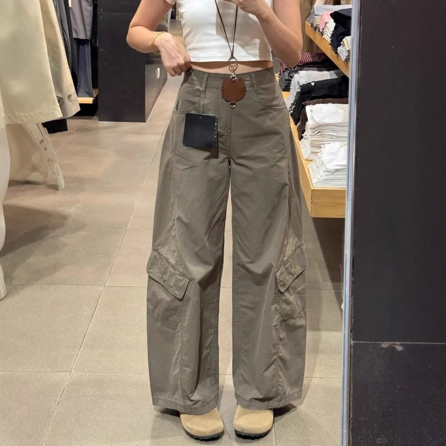 [Han Niu] American Scimitar Jeans Women's Casual Overalls New Casual High Waist Slim Straight Leg Wide Leg Pants
