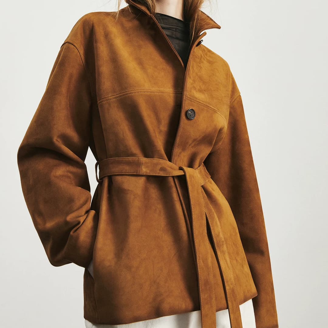 2024 Fall/Winter New Arrival Understated Old Money Style 100% Lambskin Suede Leather Relaxed Drop Shoulder Jacket
