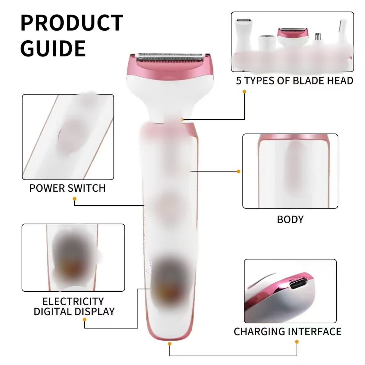 Cross-border 4-in-1 Women's Electric Razor Hair Remover Epilator for Armpit Bikini Area Body Hair