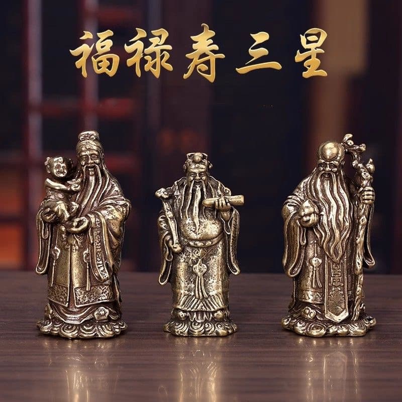 Antique-style Fu Lu Shou Three Star Statues - God of Fortune, Prosperity, Longevity Home Decor Pure Copper Craft Wholesale