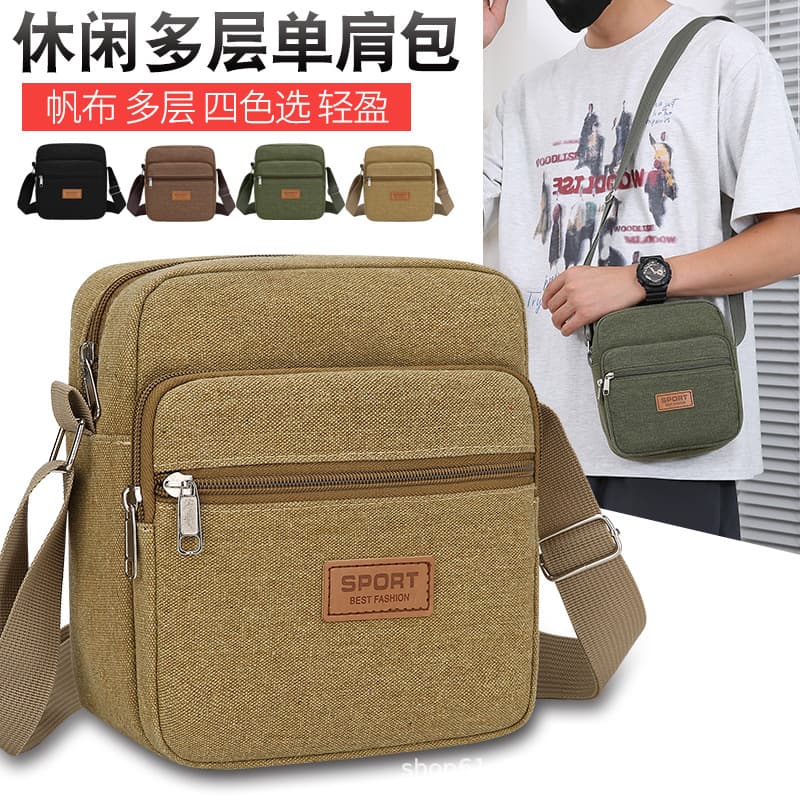 Multi-layer Wear-resistant Canvas Women's Bag Wholesale Crossbody Bag Casual Bag Men's Small Square Bag