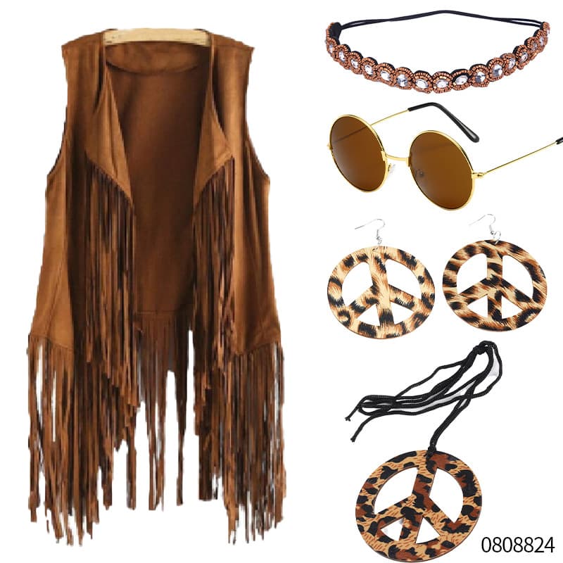 1960s Hippie Tassel Vest Cosplay Party Set of Four Vintage Style Fashionable And Unique Use Clothing Role Props Vest