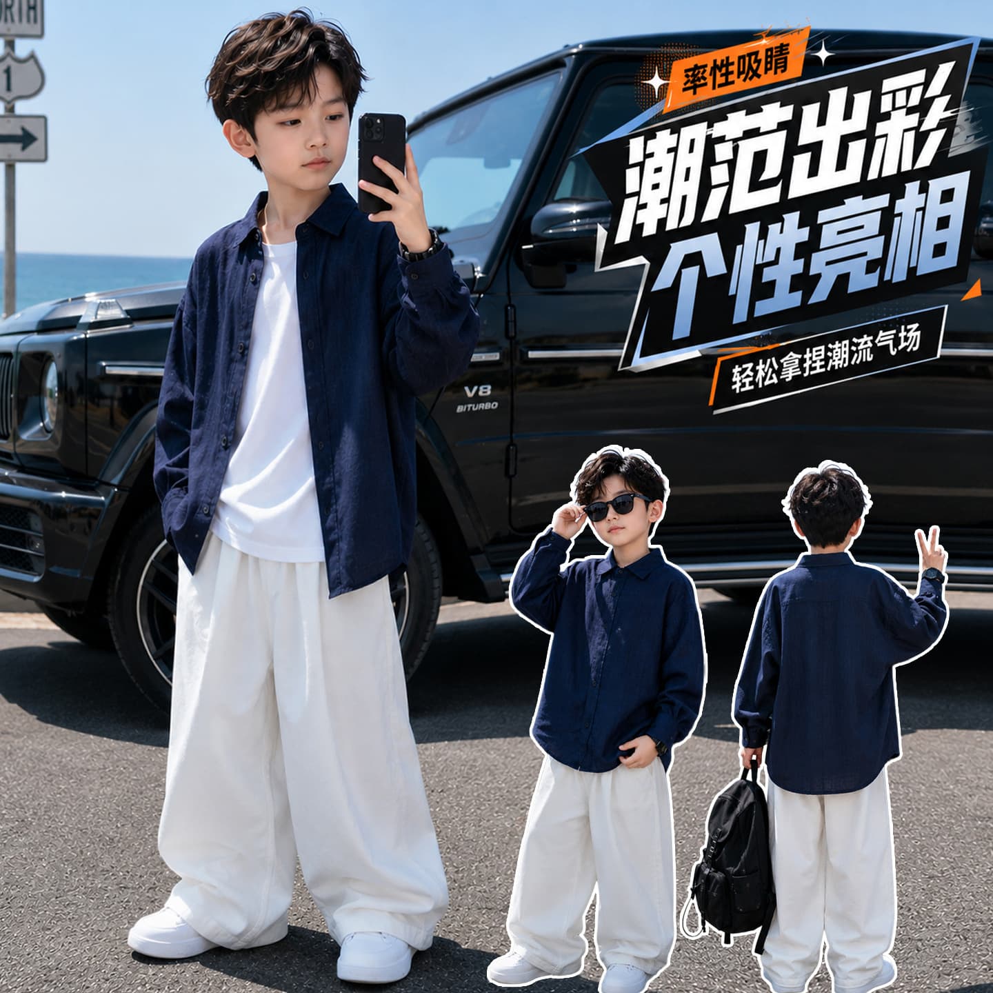 Boys' Kids' Autumn Shirt Set 2026 New Spring/Fall Style Older Boys Handsome Trendy Fall Outfit