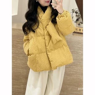 Artistic Yellow Polka Dot Quilted Cotton Coat for Women Winter Petite New Style Thick Jacket Unique and Beautiful Outerwear
