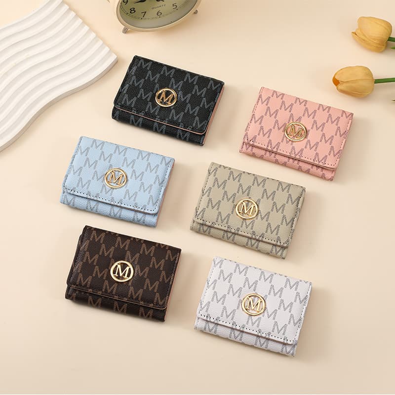 2025 Fashion Printed Letter Tri-Fold Multi-Card Slot Back Chain Women's Wallet