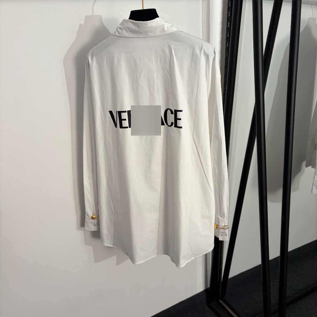 Cross-border New Arrival Medusa Metal Pin Decoration Notch Lapel Back Logo Letter Print Long Sleeve Shirt