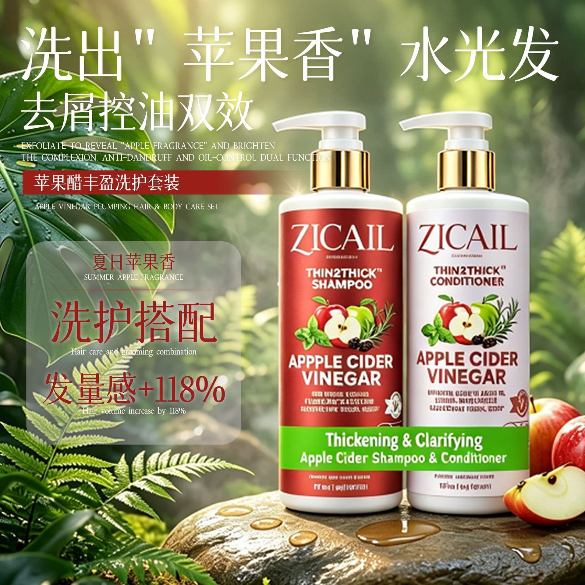 Cross-border Small Order Custom Amazon Apple Cider Vinegar Thin2Thick Shampoo and Conditioner OEM