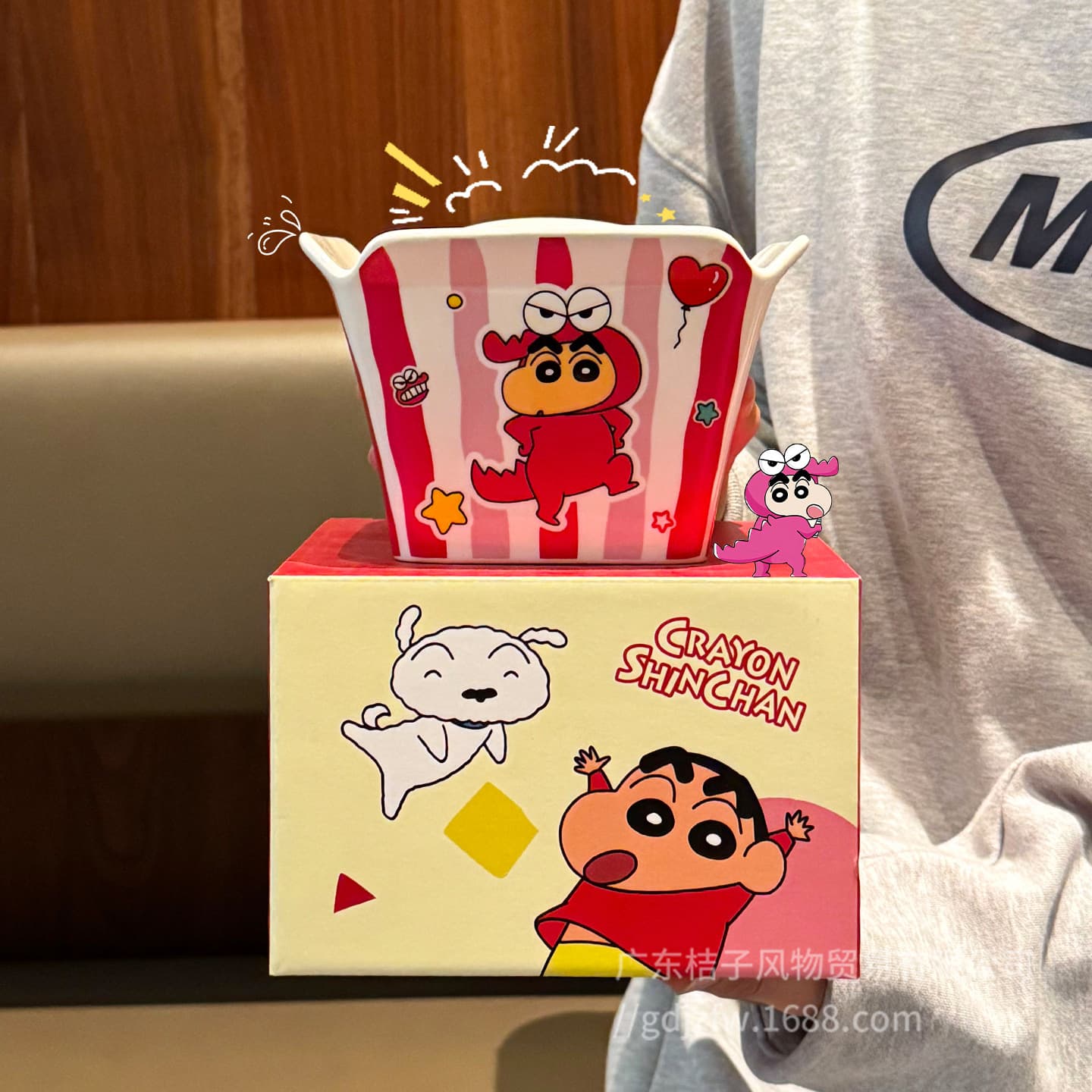 Official Crayon Shin-chan French Fry Bowl - Cute High-Face-Value Fruit Bowl, Cartoon Ceramic Bowl, Popcorn Bowl for Home Use