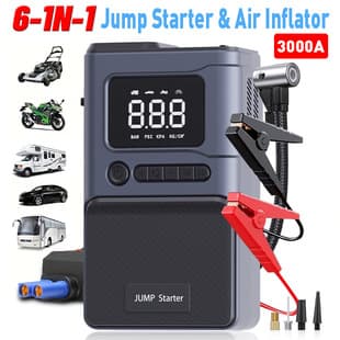 Car Tire Inflator and Emergency Jump Starter All-in-One, High-Power Portable Charger Booster