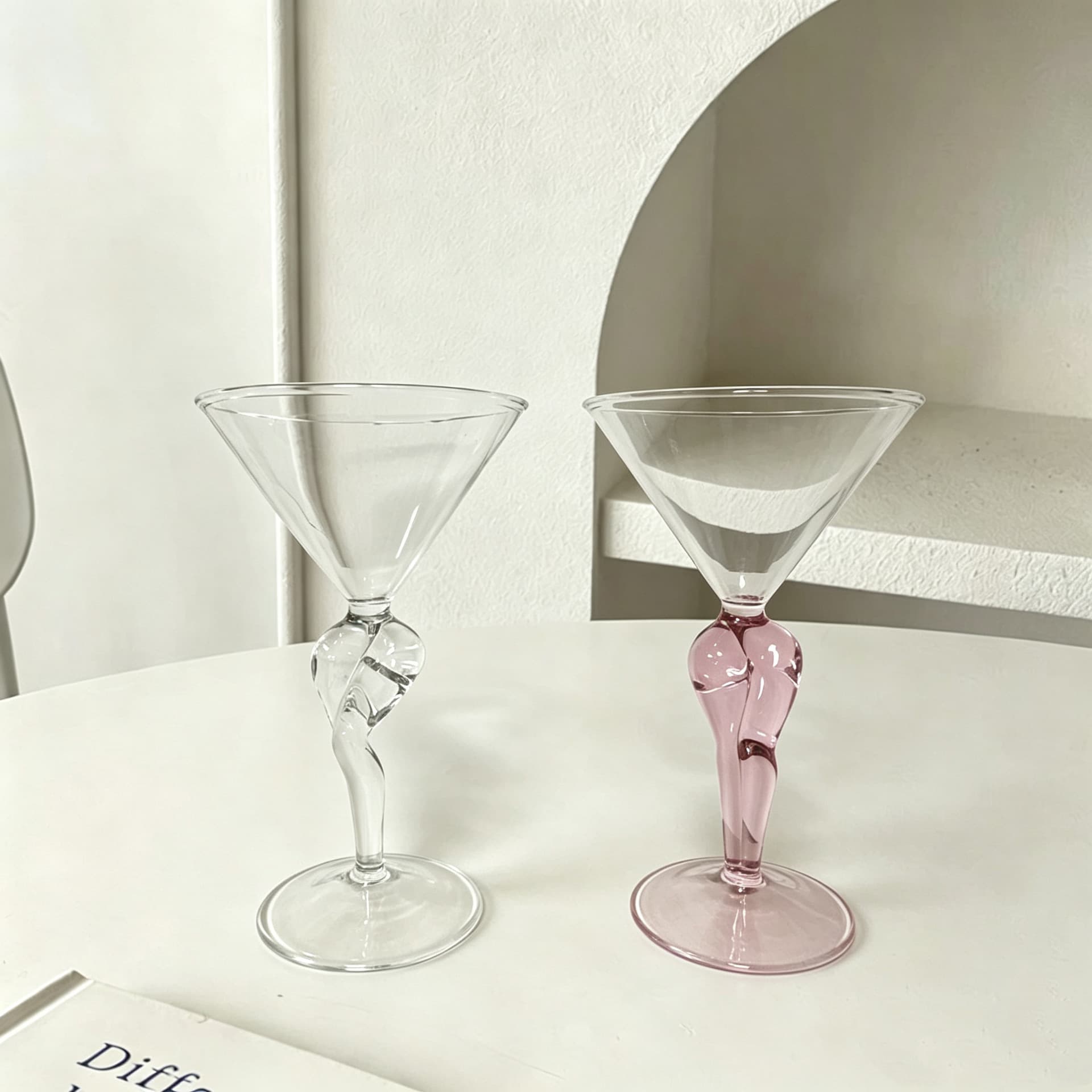High-Aesthetic Stemmed Glass for Home, Creative Cocktail Glass for Women, Glass Cup, Juice & Specialty Drink Glass, Tipsy Champagne Glass