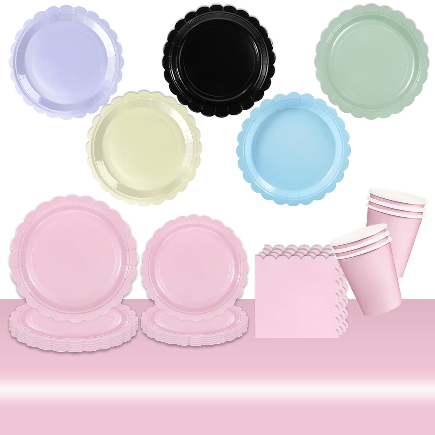 Best-selling Solid Color Lace Theme Girls Birthday Party Paper Cups Napkins Tablecloth Party Decoration Supplies Wholesale