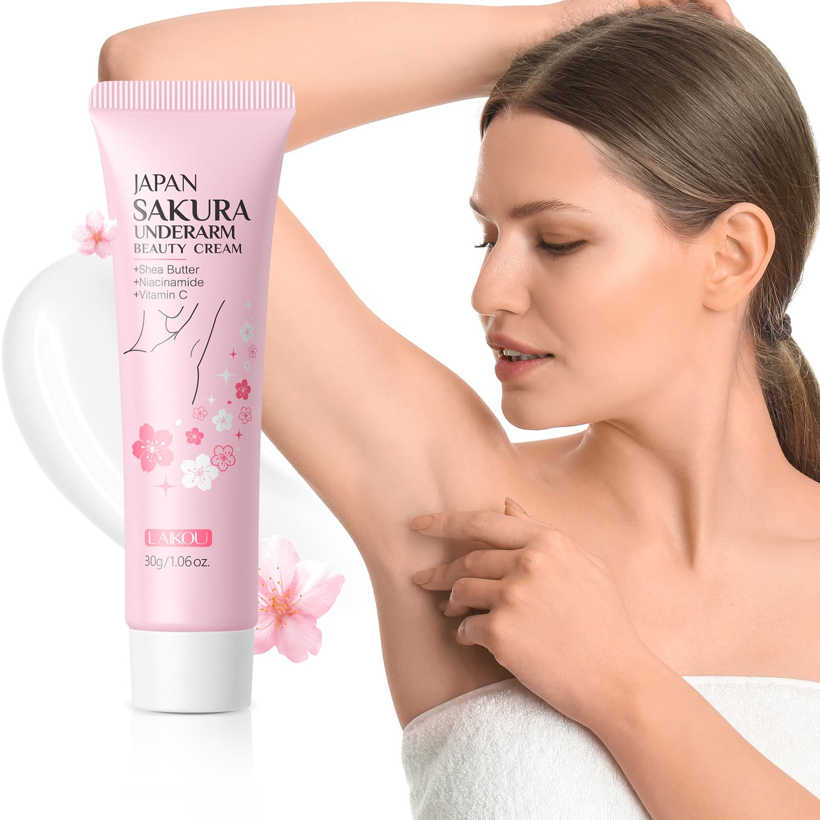 Cross-border LAIKOU Japanese Skin Sakura Underarm Darkening Cream 30g Moisturizing Skincare Full English Export