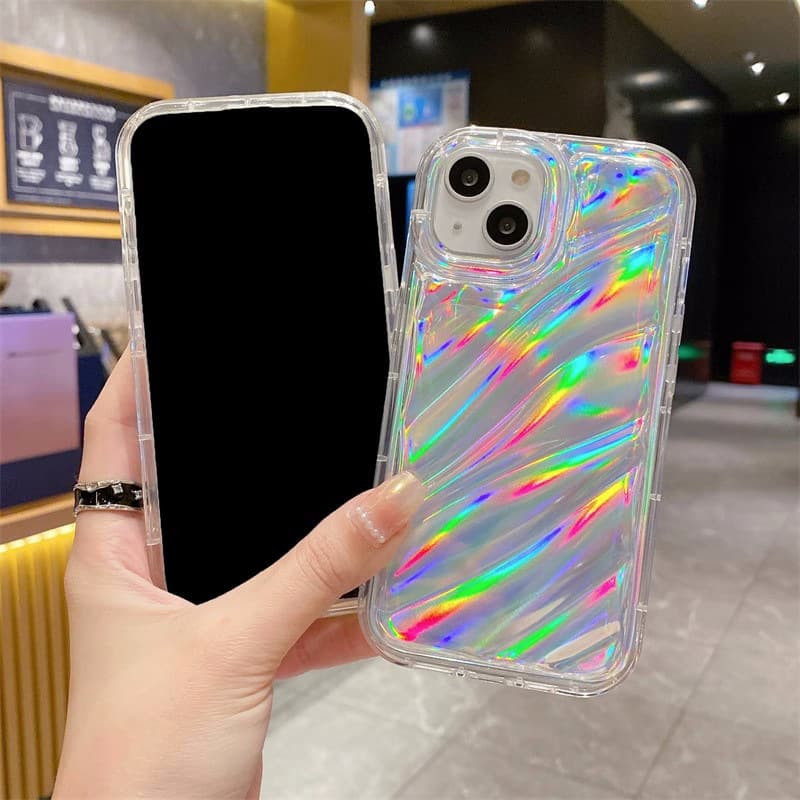 Water Ripple Phone Case for Apple 17 Pro Max, 13/14 Iridescent Laser Case, 18 Pro Shockproof 15 Protective Cover