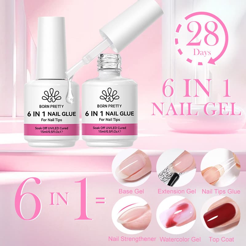 BORN PRETTY foreign trade hot model 6-in-1 multi-functional nail polish glue, nail polish adhesive, reinforced nail glue