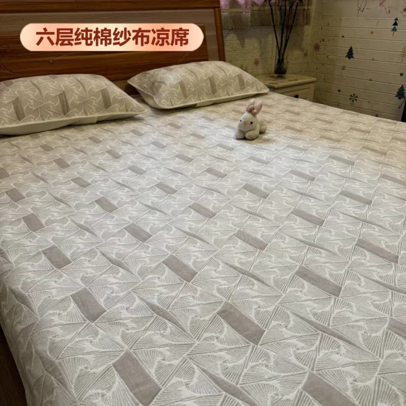Gauze bed, simple cotton six-layer soft cooling mat, suitable for infants, students, adults, double rooms, air-conditioned rooms, non-Yazan coarse cloth three-piece set