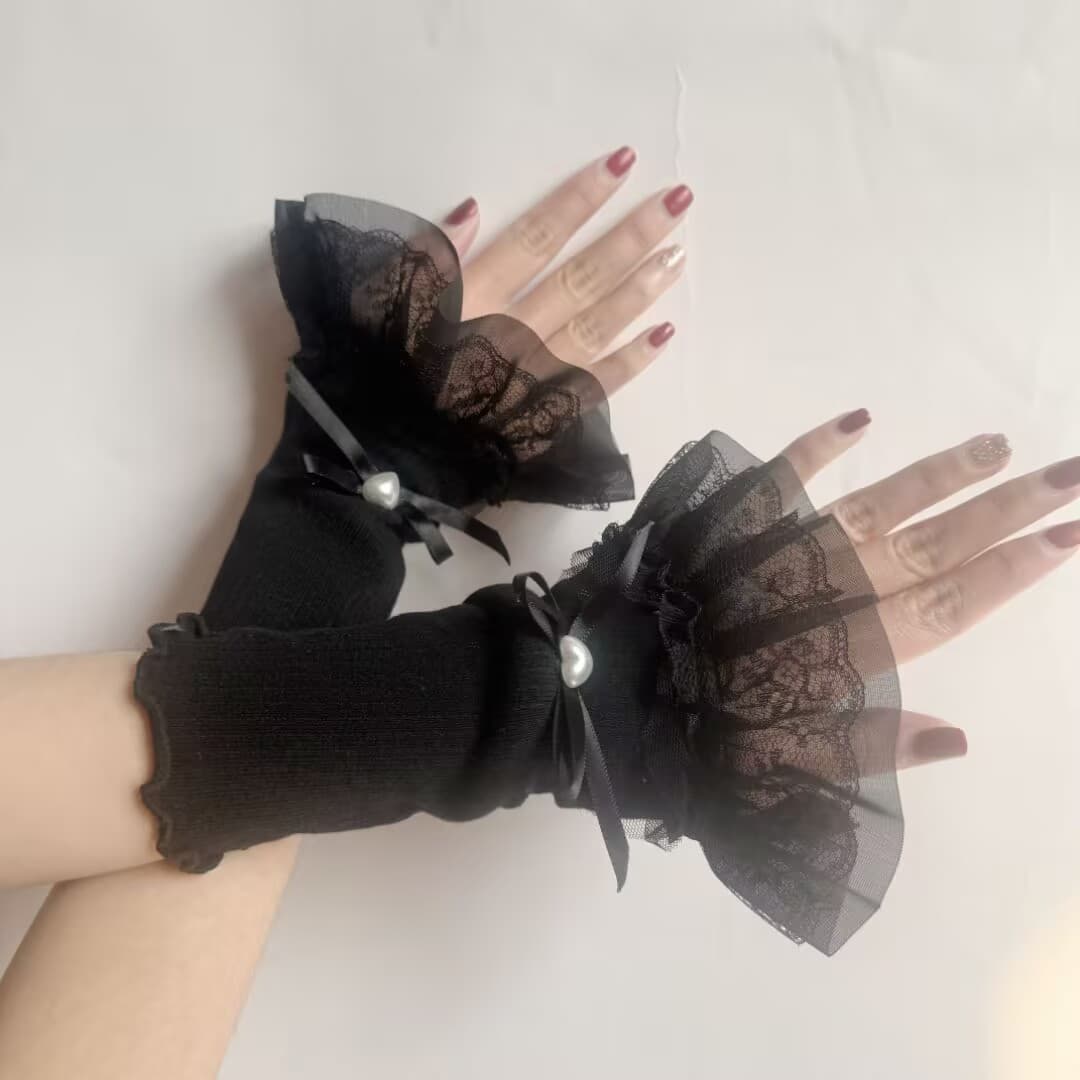 Spring Summer Bow Fashion Cotton Sleeves Women Lace Cuff Ultra-Thin Driving Sun Protection Breathable Versatile Half Sleeves