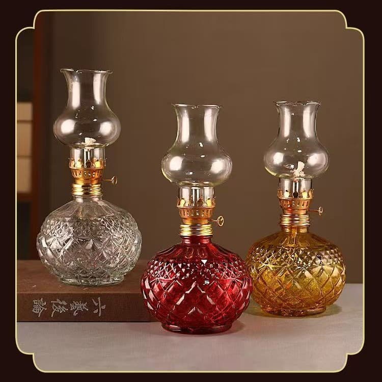 Vintage Ghee Lamp Kerosene Lamp Camping Lantern Glass Candle Holder Festive Wedding Housewarming Crystal Prop Windproof