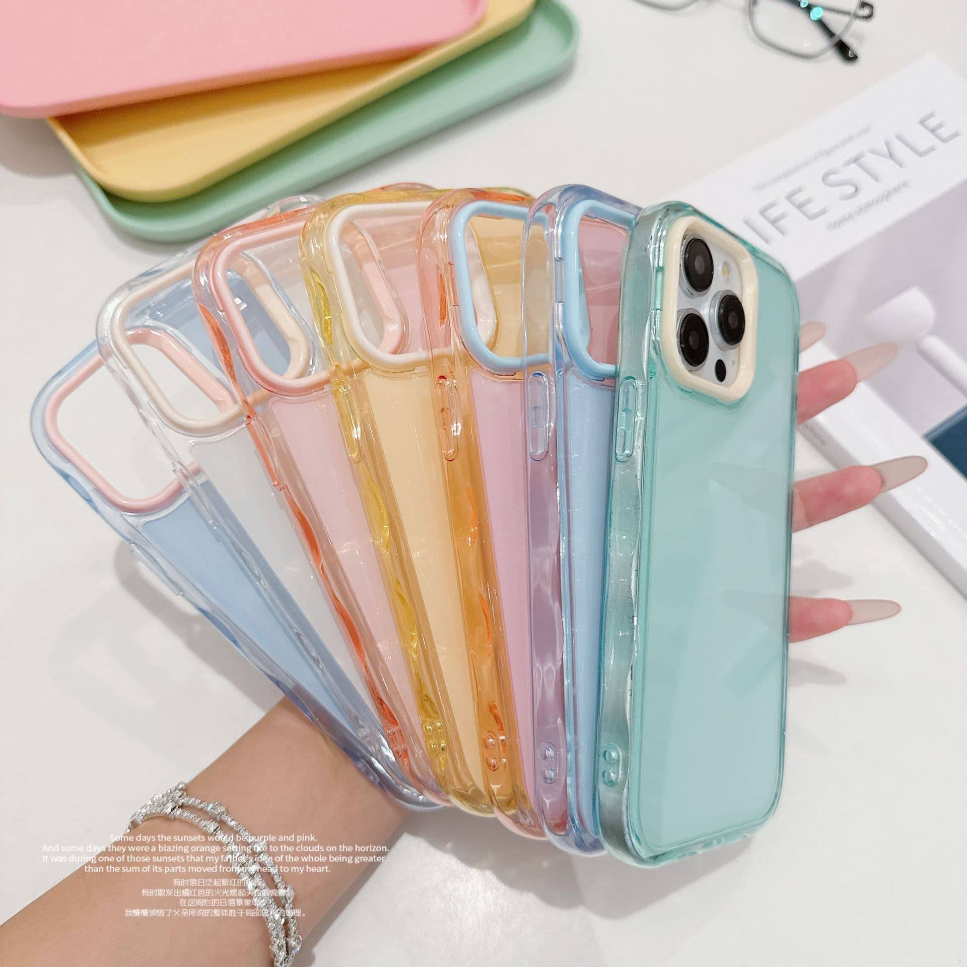 2-in-1 Acrylic Large Hole Compatible with 17pm Phone Case Apple 16 Colorful Jelly Wave Mirror 14 Protective Cover
