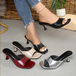 Lazy Slip-On Open Toe High Heel Sandals Women Summer Outdoor New One-Band Slide Sandals Lightweight Multi-Color