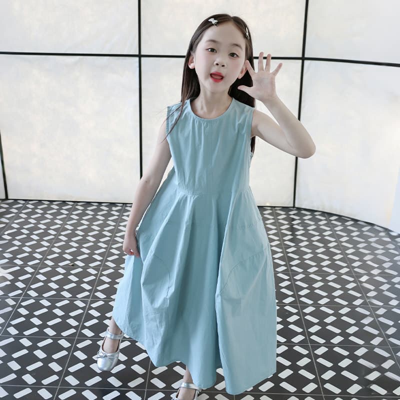 Pure cotton girls' dress, summer children's French cotton skirt, fashionable skirt, medium-length princess skirt for older children