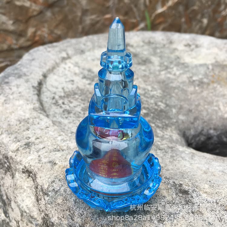 Scenic Area Crystal Blue Acrylic Craft Stupa - Tourist Souvenir