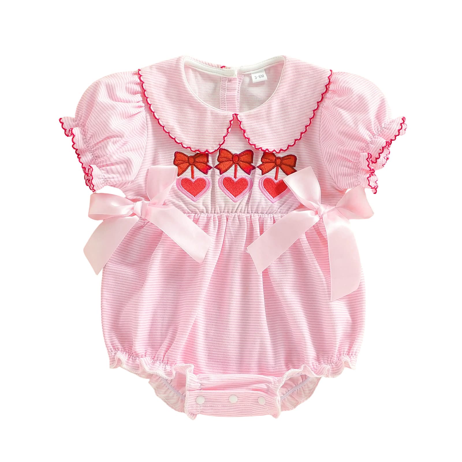 2025 baby spring new Valentine's Day doll collar short-sleeved embroidered baby girl super cute and cute crawl suit